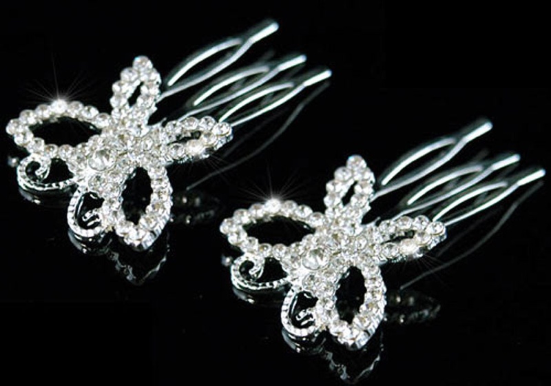 2 Pcs X Bridal Butterfly Crystal Rhinestone Comb