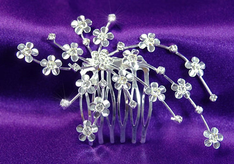 Bridal Wedding Flower Crystal Side / Back Hair Comb