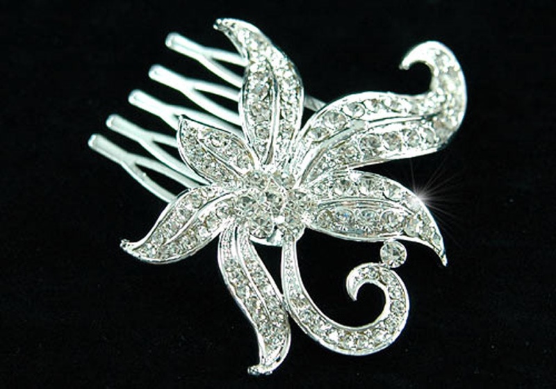 Bridal Wedding Flower Crystal Side / Back Hair Comb
