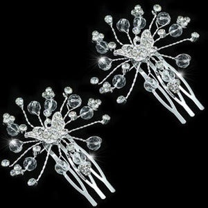 2 Pcs Set X Bridal Butterfly Crystal Hair Comb