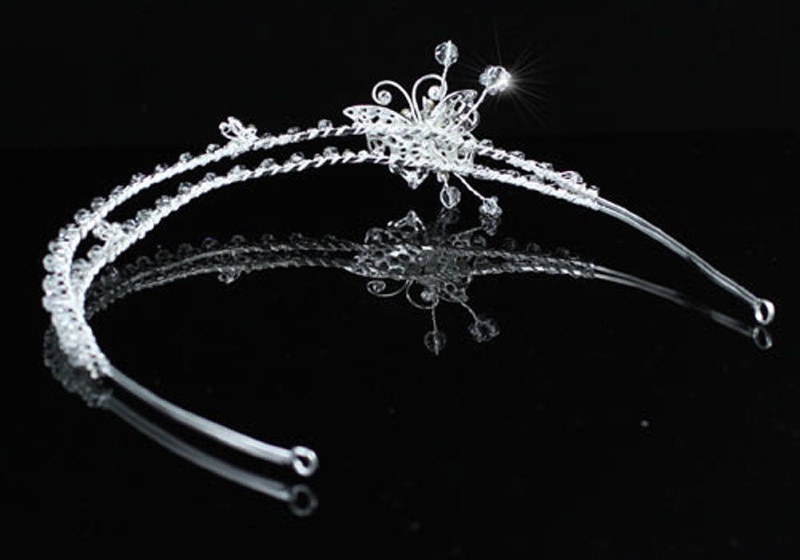 Bridal Handmade Butterfly High Quality Clear Crystal Silver Plated Tiara