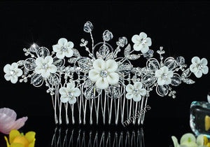Bridal White Flower Crystal Hair Comb