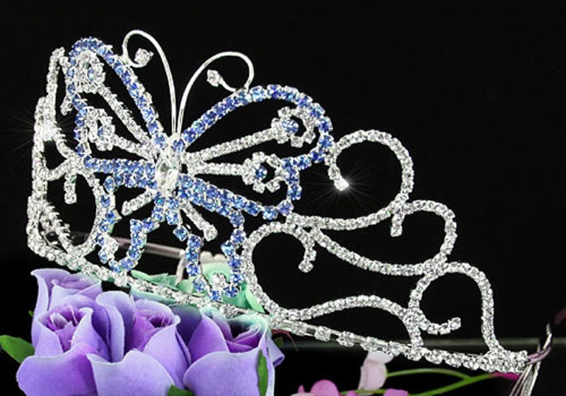 Bridal Wedding Pageant Beauty Contest Blue Butterfly 3" (7.5 Cm) Tall Tiara