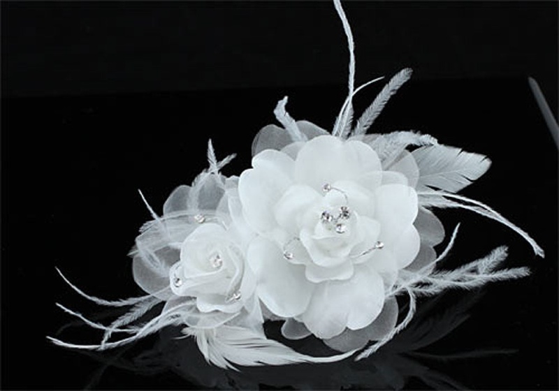 Bridal Birdcage Netting Veil Feathers Fascinator White Hair Flower