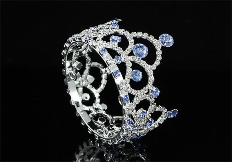 Flower Girl / Baby Crystal Full Circle Round Blue Mini Crown Tiara