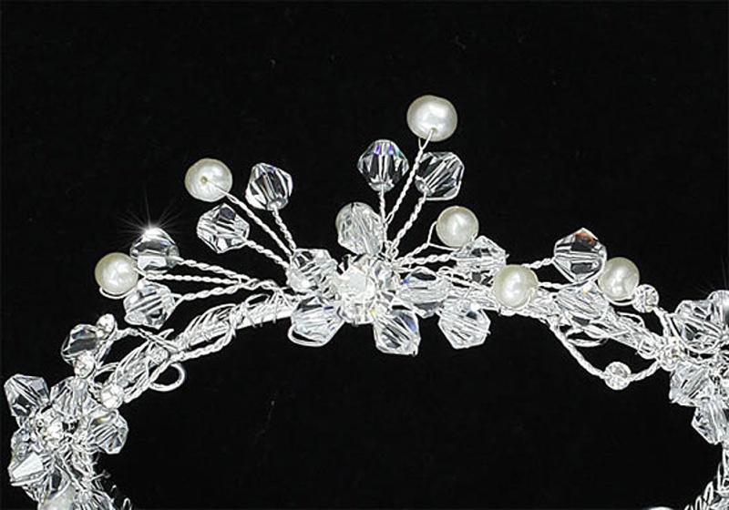 Handmade Flower Girl / Baby Crystal Fresh Water Pearls Full Circle Round Mini Crown Tiara