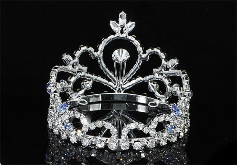 Flower Girl / Baby Crystal Full Circle Round Blue Mini Crown Tiara