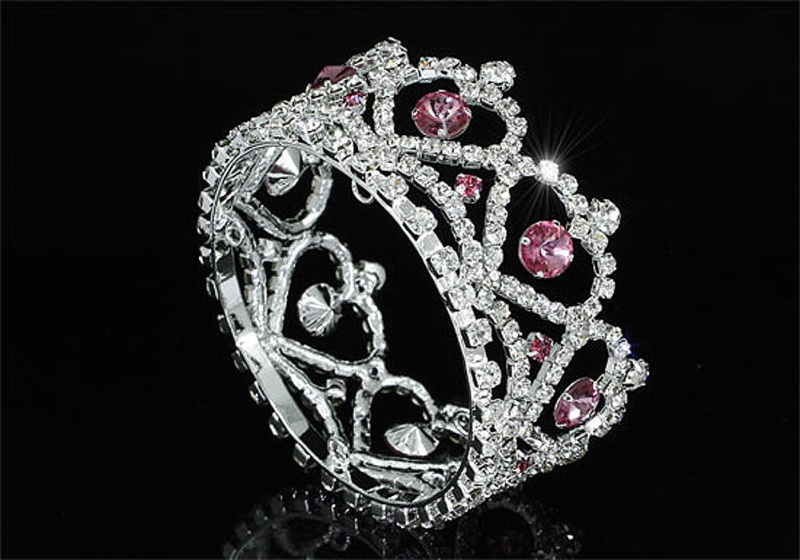 Flower Girl / Baby Crystal Full Circle Round Heart Pink Mini Crown Tiara