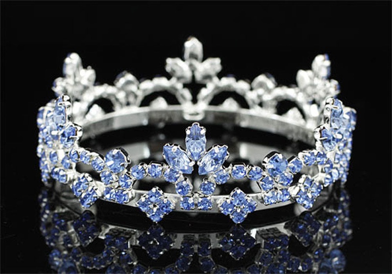 Bridal Flower Girl / Baby Round Full Circle Rhinestone Blue Mini Tiara Crown