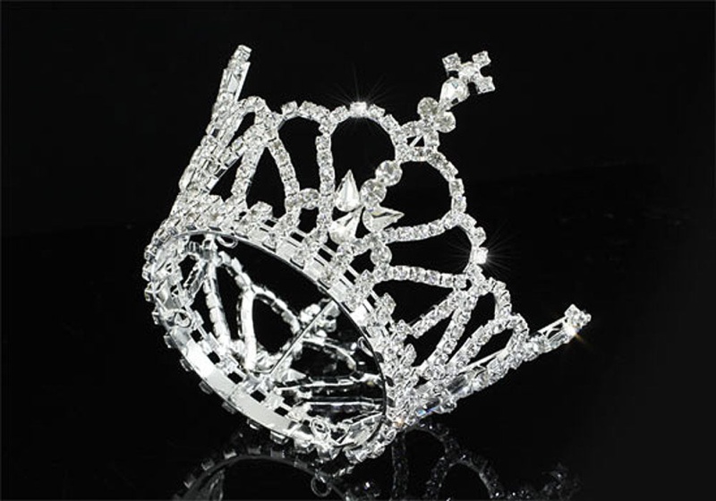 Baby / Flower Girl / Boy Full Circle Round Heart Cross Silver Mini Royal Crown