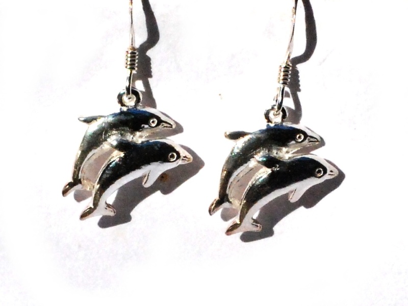 Sterling Silver Double Dolphin Dangle Earrings