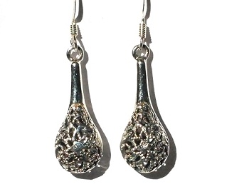 Sterling Silver Filigree Flower Vase Dangle Earrings
