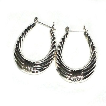 Sterling Silver Pair Shrimp Hoop Earrings