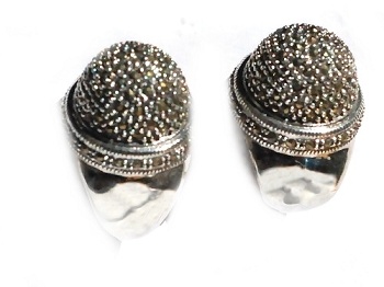 Sterling Silver Genuine Marcasite Thimble Open Hoop Earrings