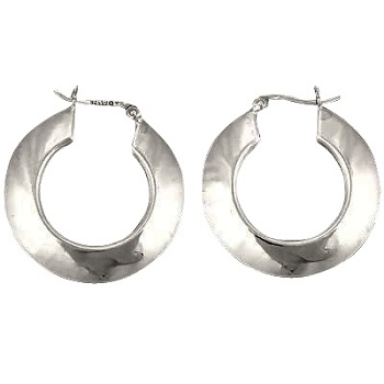 Sterling Silver Round Wide Puffed Hoop Earrings