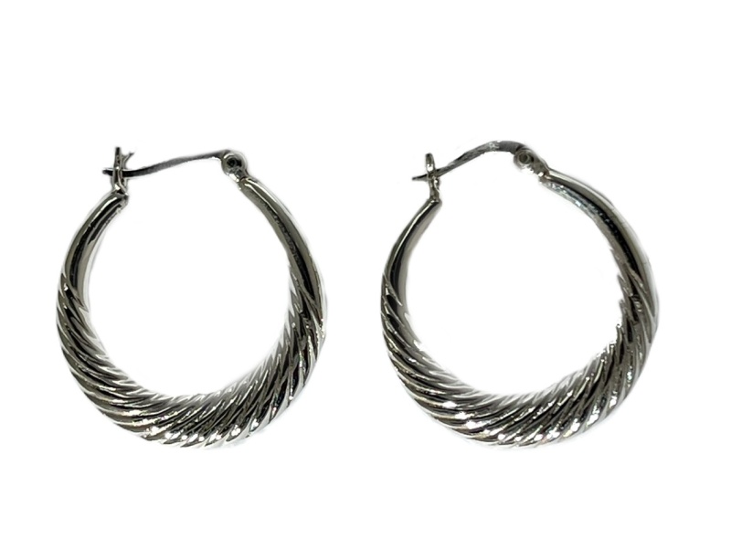 925 Sterling Silver Pair Shrimp Hoop Earrings 1 1/8 Inches Long