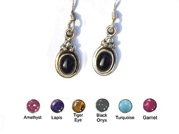 Sterling Silver Hand-Made Genuine Stone Earrings Pair