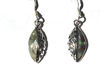 Sterling Silver Genuine Shell Inlay Halved Ellipse Earrings