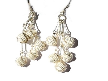 Sterling Silver Sparkling Wrapped Balls Dangle Earrings