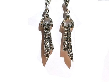 Sterling Silver Genuine 44 Marcasite Stone Dangle Earrings