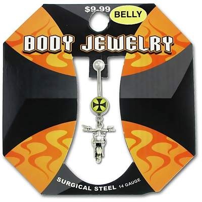 Belly Jewelry With Biker And Maltese Cross Pendant 316L 14g