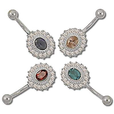 Banana Cz Cubic Zirconia Sterling Silver Jewel 14G / 12Mm-Lg/ 5Mm