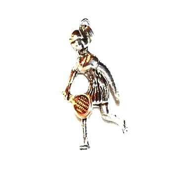 Sterling Silver Action Female Tennis Player Charm Pendant