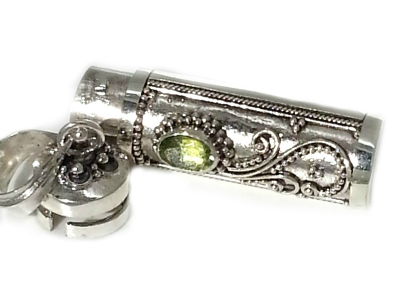 Sterling Silver Cylinder Prayer Box Pendant With Peridot