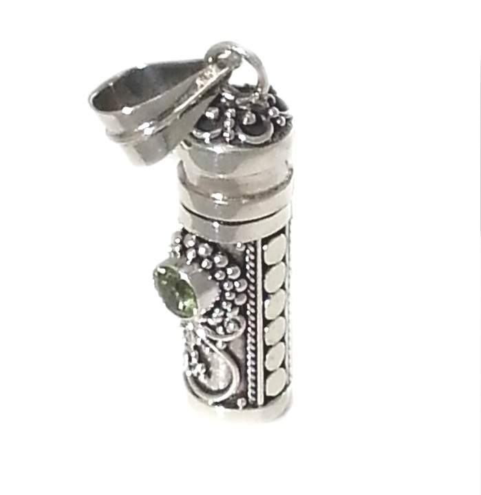 Sterling Silver Cylinder Prayer Box Pendant With Peridot