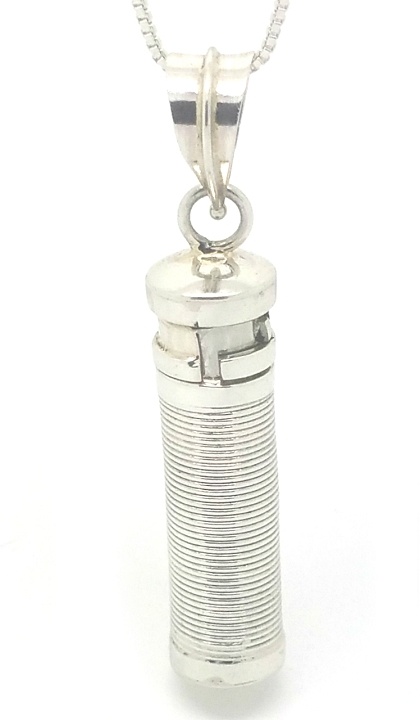 Sterling Silver Cylinder Prayer Box Circular Rings Design 1 1/2 Inch With Bail