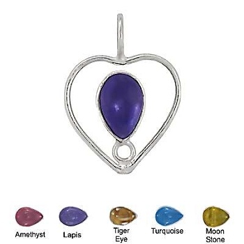 Sterling Silver Hand-Made Heart Genuine Stone Pendant