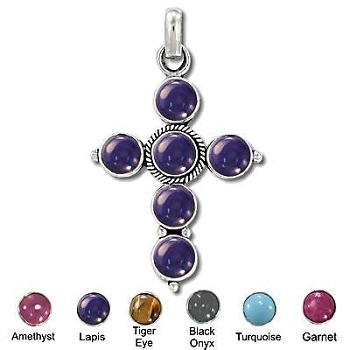 Sterling Silver Hand-Made Genuine Stone Cross Pendant