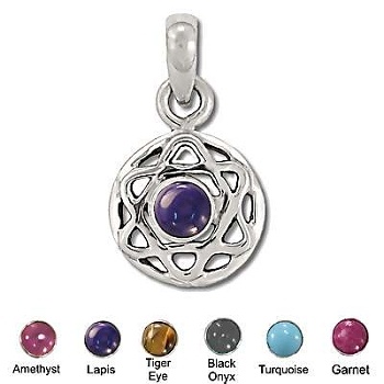 Sterling Silver Hand-Made Genuine Stone 6 Point Star Pendant