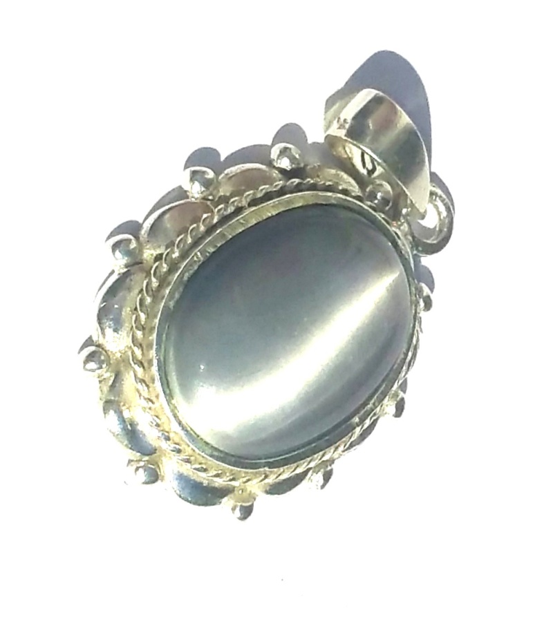 Sterling Silver Large Cats Eye Cab In Silver Earring Frame Pendant