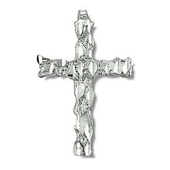 Sterling Silver Diamond Cut Rock Cross Pendant