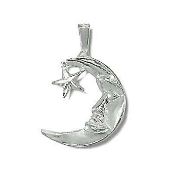 Sterling Silver Diamond Cut Lunar Face Star Pendant