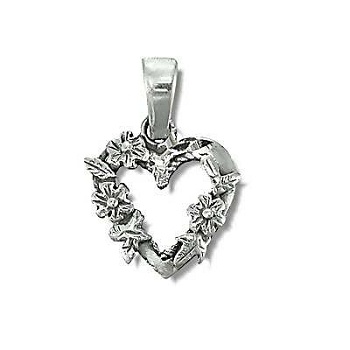 Sterling Silver Heart Flower Wreath Pendant