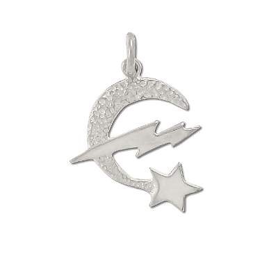 Sterling Silver Moon Star Lightning Bolt Pendant