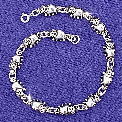 Sterling Silver 925 3-D Elephant Link Bracelet 7.5 Inches