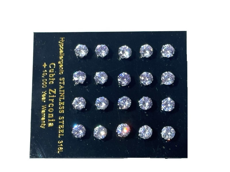 10 Pairs Of Stainless Steel 6 Mm Light Blue Tint Cz Cubic Zirconia Stud Earring