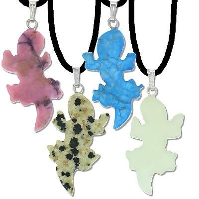 Wholesale Lot Of 25 Hand Carved Lizard Stone Pendant - Assorted Stones