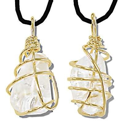 Genuine Clear Quartz Gemstone Wrapped 1 Inch Pendant