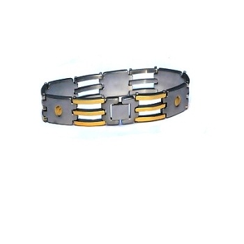 Men's Stainless Steel 9 Inch Screw Design Bracelet With Gold Accents
