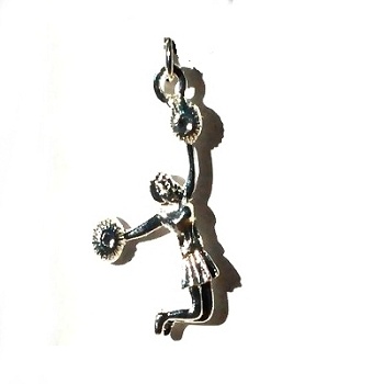 Silver-Color 3D Jumping Cheerleader with Pom Poms Charm Pendant