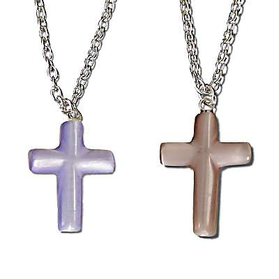 Cat's Eye Carved Crosses On Chains In Assorted Colors