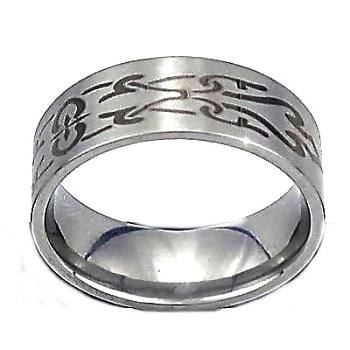 Men's 316L Stainless Steel Tribal Engraved 8 Mm Band Ring
