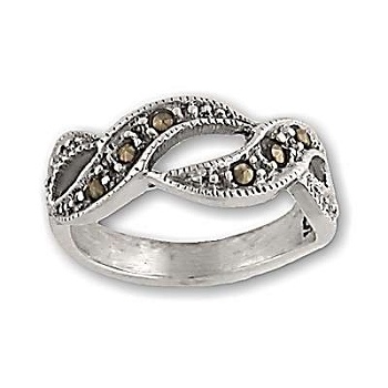 Sterling Silver 6 Genuine Marcasite Stone Swirl Ring