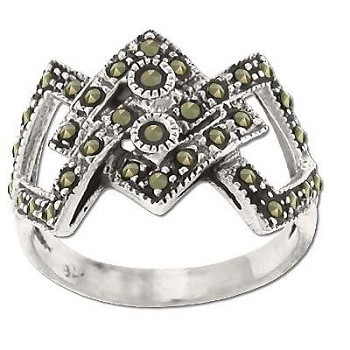 Sterling Silver 35 Genuine Marcasite Intertwined Ring