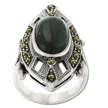 Sterling Silver Genuine Marcasite And Stone Art Deco Ring