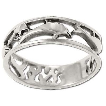 Sterling Silver Cutout Sea Life Scene Band Ring